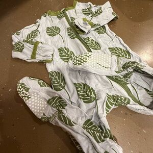 Kickee Pants Green Leaf Print Kids Pajama Set